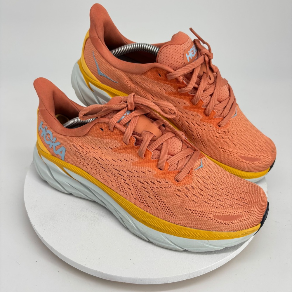 Hoka Clifton 8 Running Shoes Womens 8.5B Orange Yellow